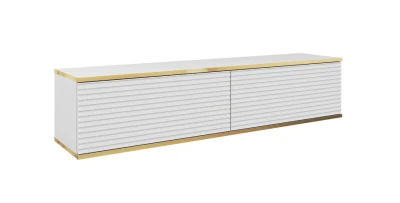 TV Lowboard ORO 135 cm Weiß geriffelt Fernsehtisch Hängeboard RTV Schrank