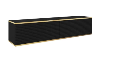 TV Lowboard ORO 135 cm Schwarz geriffelt Fernsehtisch Hängeboard RTV Schrank