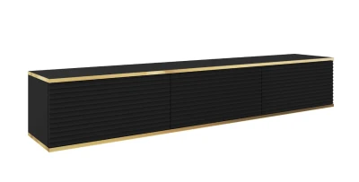 TV Lowboard ORO 175 cm Schwarz geriffelt Fernsehtisch Hängeboard RTV Schrank
