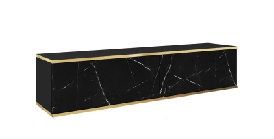 TV Lowboard ORO 135 cm Marmor Royal Schwarz Hängeboard RTV Schrank Push-to-Open