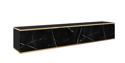 TV Lowboard ORO 175 cm Marmor Royal Schwarz Hängeboard RTV Schrank Push-to-Open