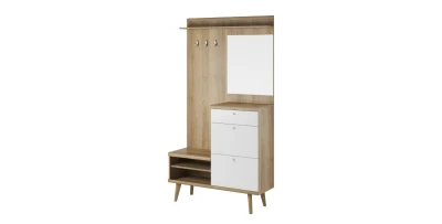 Moderne Flurgarderobe PRIMO (110 cm) – Sonoma Eiche & Weiß mit Spiegel