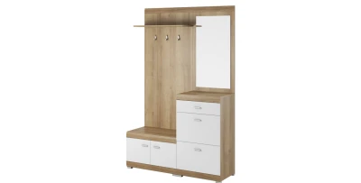 Großzügige Flurgarderobe STELLA (135 cm) – Sonoma Eiche & Weiß mit Spiegel