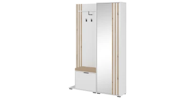 Garderoben-Set NELLY Weiß mit Spiegel, Polster & Lamellen 131 cm
