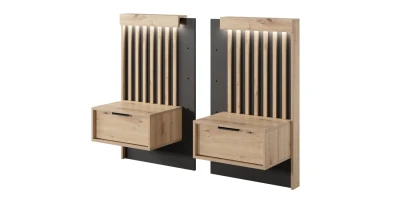 2er Set Nachttische TALLY inkl. Wandpaneel – Artisan Eiche / Anthrazit