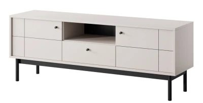 Design TV-Lowboard JAPANDI 153 cm Kaschmir geriffelt Fernsehtisch Holzfüße