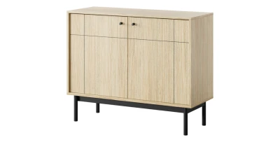 Design Kombikommode JAPANDI 104 cm Eiche Linea geriffelt Sideboard Holzfüße
