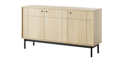 Design Sideboard JAPANDI 154 cm Eiche Linea geriffelt Kombikommode Holzfüße