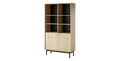 Design Bücherregal JAPANDI 104 cm Eiche Linea geriffelt Regal Holzfüße