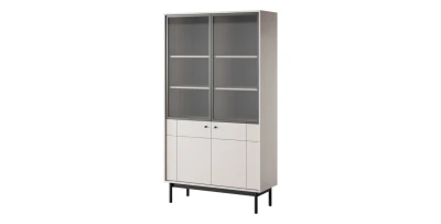Design Vitrine JAPANDI 104 cm Kaschmir geriffelt Vitrinenschrank Holzfüße