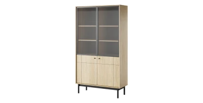 Design Vitrine JAPANDI 104 cm Eiche Linea geriffelt Vitrinenschrank Holzfüße