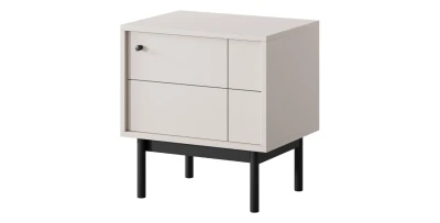 Design Nachttisch JAPANDI 54 cm Kaschmir geriffelt Nachtschrank Holzfüße