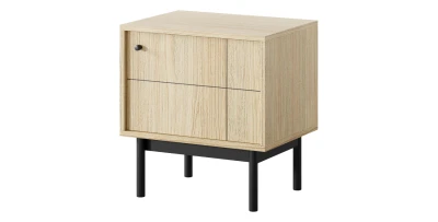 Design Nachttisch JAPANDI 54 cm Eiche Linea geriffelt Nachtschrank Holzfüße