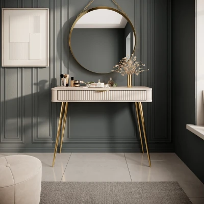 Schminktisch mit Schublade LANTE beige/gold