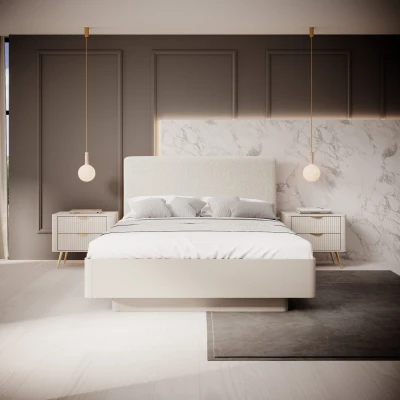 Bett mit Bettkasten und Polster-Kopfteil LANTE  160x200 cm  mit Metallrahmen mit Gasfedern beige