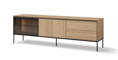 XXL TV-Lowboard Fernsehtisch VISSO VI-08 197 cm Eiche Linear, LED, Push-to-Open