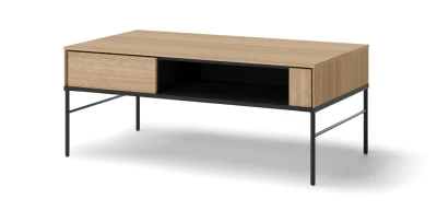 Couchtisch Wohnzimmertisch VISSO VI-09 110 cm Eiche Linear, mit Ablage, Metallfüße