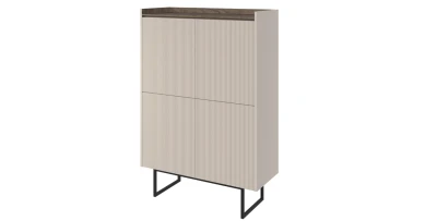 Design Highboard LAGO 98 cm Sandbeige Eiche geriffelt Kommode LED