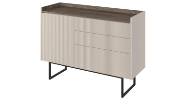 Design Kombikommode LAGO 118 cm Sideboard Sandbeige Eiche LED