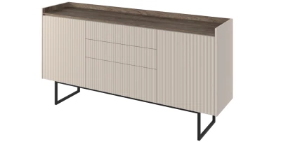 Design Sideboard LAGO 166 cm Sandbeige Eiche geriffelt Kommode LED