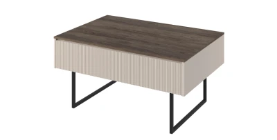 Design Couchtisch LAGO 100 cm Sandbeige Eiche geriffelt Wohnzimmertisch