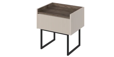 Design Nachttisch LAGO 52 cm Sandbeige Eiche geriffelt Nachtschrank LED