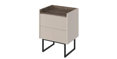 Design Nachttisch LAGO Sandbeige Eiche geriffelt Nachtschrank 2 Schubladen LED