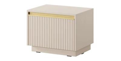 Nachttisch ROYAL S-54 (Schwarz / Sandbeige) – Gerillte Front & Gold