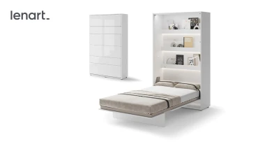 Wandklappbett Bed Concept BC-02 120x200 Schrankbett Vertikal Lenart Gästebett Weiß Hochglanz