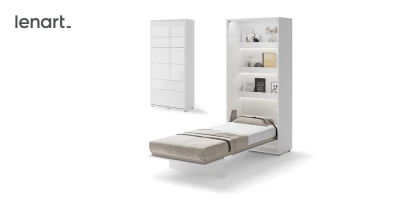 Wandklappbett Bed Concept BC-03 90x200 Schrankbett Vertikal Lenart Gästebett Weiß Hochglanz