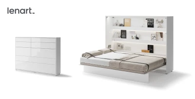 Wandklappbett Bed Concept BC-04 140x200 Schrankbett Horizontal Lenart Gästebett Weiß Hochglanz