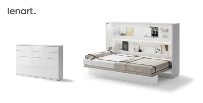 Wandklappbett Bed Concept BC-05 120x200 Schrankbett Horizontal Lenart Gästebett Weiß Hochglanz 