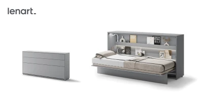 Wandklappbett Bed Concept BC-06 90x200 Schrankbett Horizontal Lenart Gästebett Grau