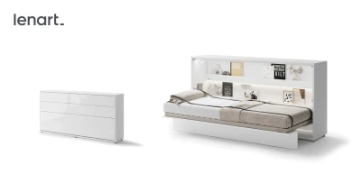 Wandklappbett Bed Concept BC-06 90x200 Schrankbett Horizontal Lenart Gästebett Weiß Hochglanz
