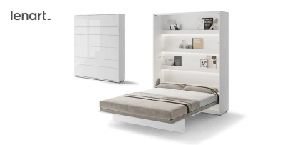 Wandklappbett Bed Concept BC-12 160x200 Schrankbett Vertikal Lenart Gästebett Weiß Hochglanz
