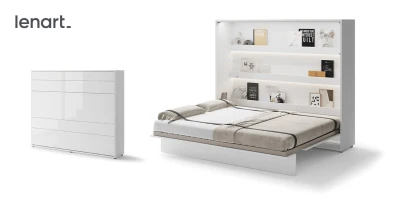 Wandklappbett Bed Concept BC-14 160x200 Schrankbett Horizontal Lenart Gästebett Weiß Hochglanz