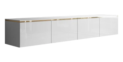 RTV-Schrank hängend Celine Gloss 200 cm Weiß/Hochglanz mit LED-Beleuchtung 