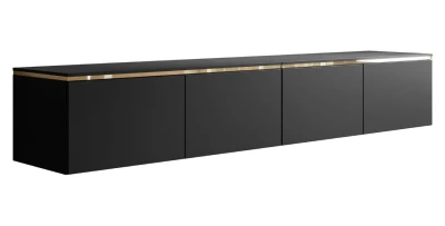 RTV-Schrank hängend Celine  200 cm Schwarz mit LED-Beleuchtung  