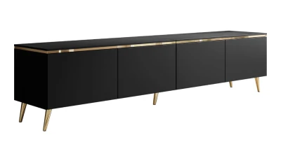 RTV-Schrank Celine  200 cm Schwarz mit LED-Beleuchtung Gold Beine
