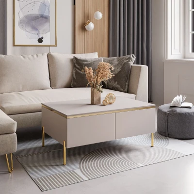 Couchtisch AURORA (90 cm) – Kaschmir oder Weiß Hochglanz & Gold-Beine
