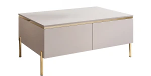 Couchtisch AURORA (90 cm) – Kaschmir oder Weiß Hochglanz & Gold-Beine