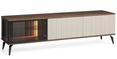 Design-TV-Lowboard Vici RTV-180 | Kaschmir & Walnuss | Rillen-Optik mit LED