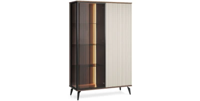 Design-Vitrine Vici WT-103 | Kaschmir & Walnuss | Rillen-Optik mit LED