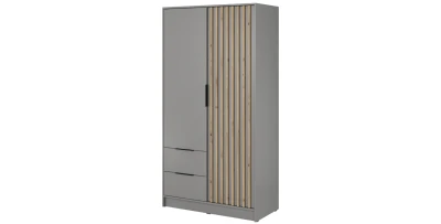 Kleiderschrank NELLY 2D Grau mit Lamellen Eiche Artisan 105 cm