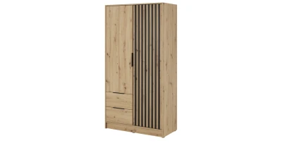 Kleiderschrank NELLY 2D Eiche Artisan schwarze Lamellen 105 cm