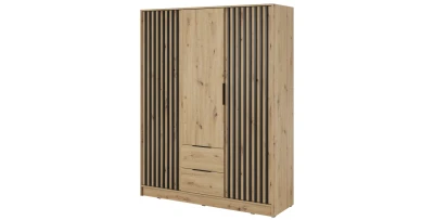 Kleiderschrank NELLY 3D Eiche Artisan schwarze Lamellen 155 cm
