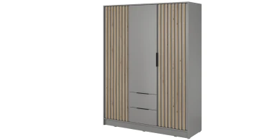 Kleiderschrank NELLY 3D Grau mit Lamellen Eiche Artisan 155 cm