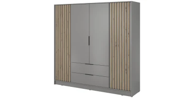 Kleiderschrank NELLY 4D Grau mit Lamellen Eiche Artisan 206 cm