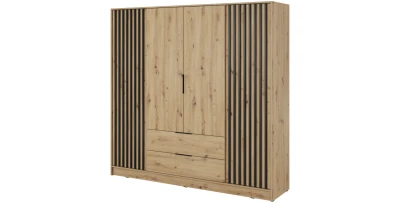 Kleiderschrank NELLY 4D Eiche Artisan schwarze Lamellen 206 cm