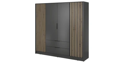 Kleiderschrank NELLY 4D Graphit mit Lamellen Eiche Artisan 206 cm
